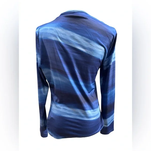 SHEIN sz LG multi blue tone asymmetrical long sleeve T-shirt top shirt NWOT - Picture 4 of 8